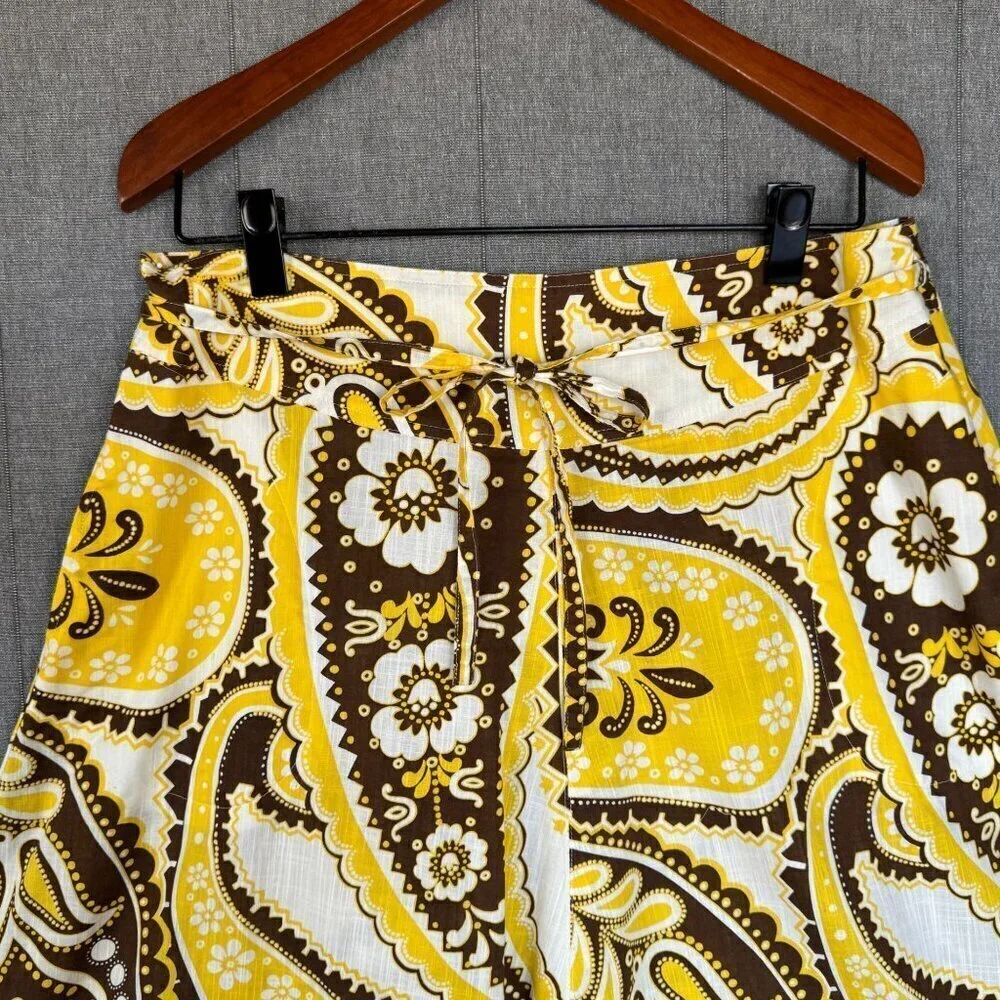 Vintage Talbots Yellow BrownPaisley Print A line Midi Skirt Plus Size 14 Petite